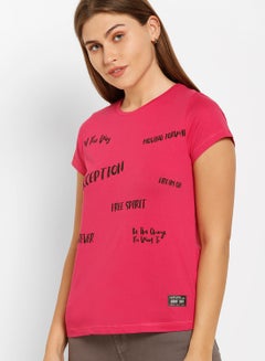 ABOF Graphic Printed Round Neck T-Shirt Pink  - Image 3