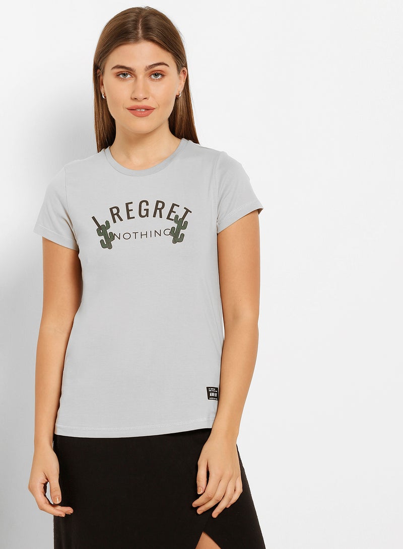 ABOF I Regret Nothing Printed Regular Fit Crew Neck T-Shirt Grey - Image 1