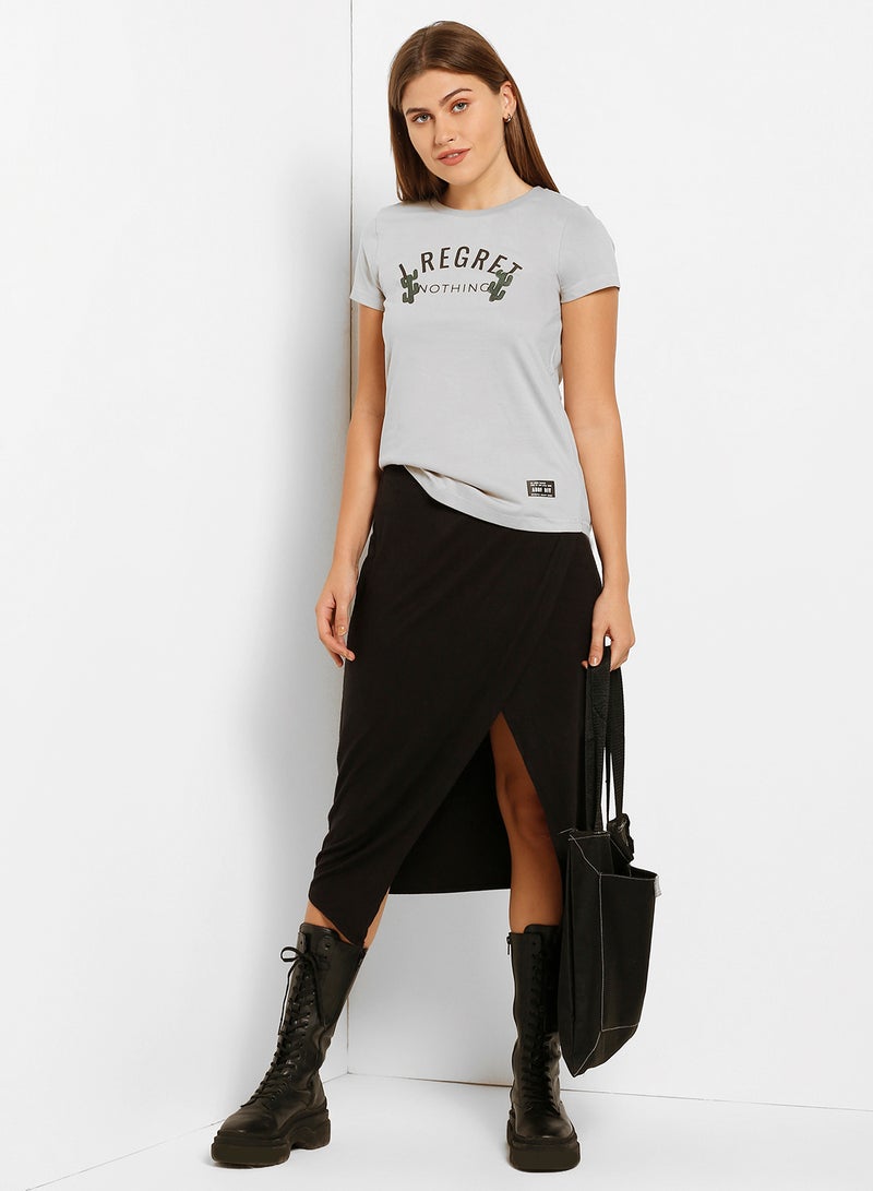 ABOF I Regret Nothing Printed Regular Fit Crew Neck T-Shirt Grey - Image 3