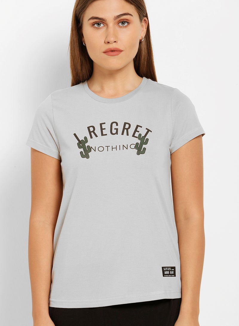 ABOF I Regret Nothing Printed Regular Fit Crew Neck T-Shirt Grey - Image 4