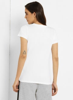 ABOF Contrast Text Printed Regular Fit Crew Neck T-Shirt White  - Image 2