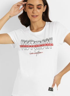 ABOF Contrast Text Printed Regular Fit Crew Neck T-Shirt White  - Image 4