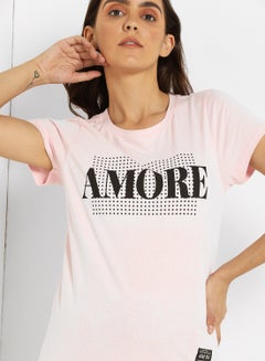 ABOF Amore Printed Crew Neck Regular Fit T-Shirt Cloud Pink  - Image 4