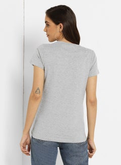 ABOF Graphic Printed Regular Fit Crew Neck T-Shirt Grey/Orange  - Image 2