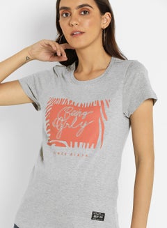 ABOF Graphic Printed Regular Fit Crew Neck T-Shirt Grey/Orange  - Image 3