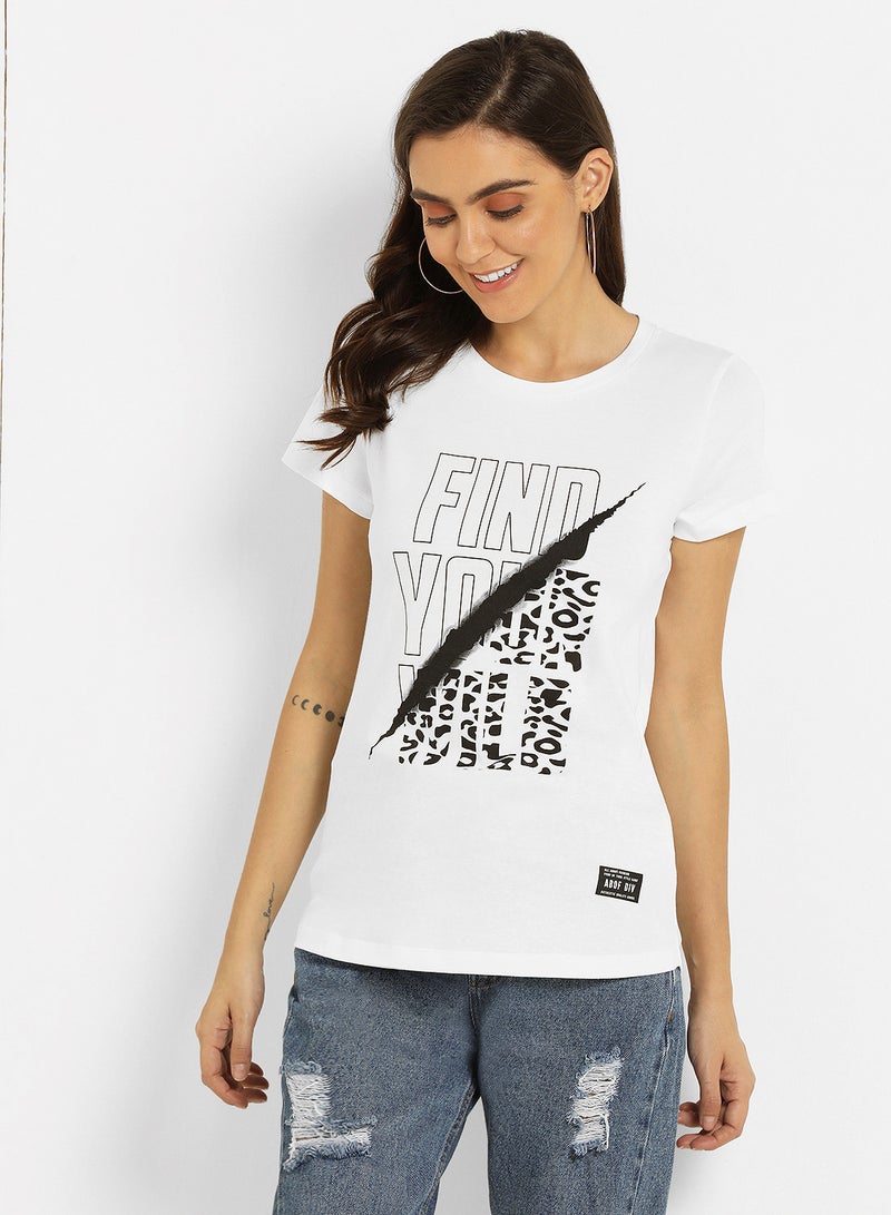 ABOF Find Your Wild Printed Crew Neck T-Shirt Egret - Image 1