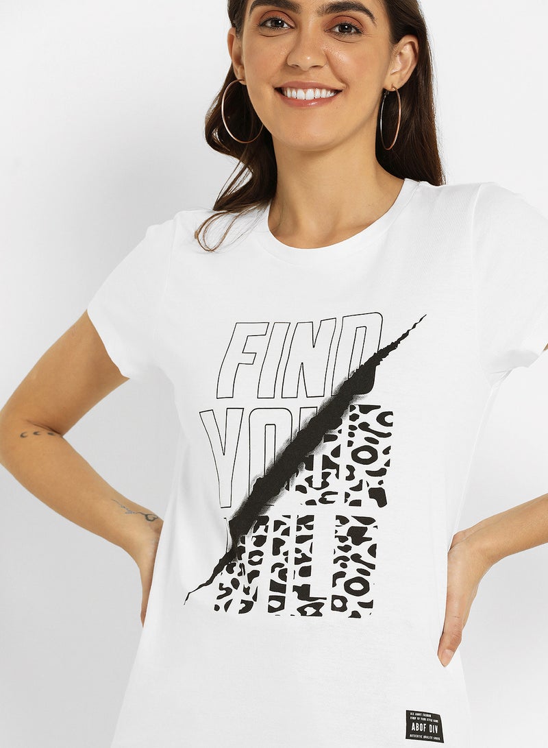 ABOF Find Your Wild Printed Crew Neck T-Shirt Egret - Image 4