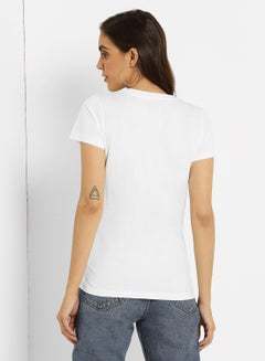 ABOF Graphic Print Crew Neck Regular Fit T-Shirt Egret/White  - Image 2