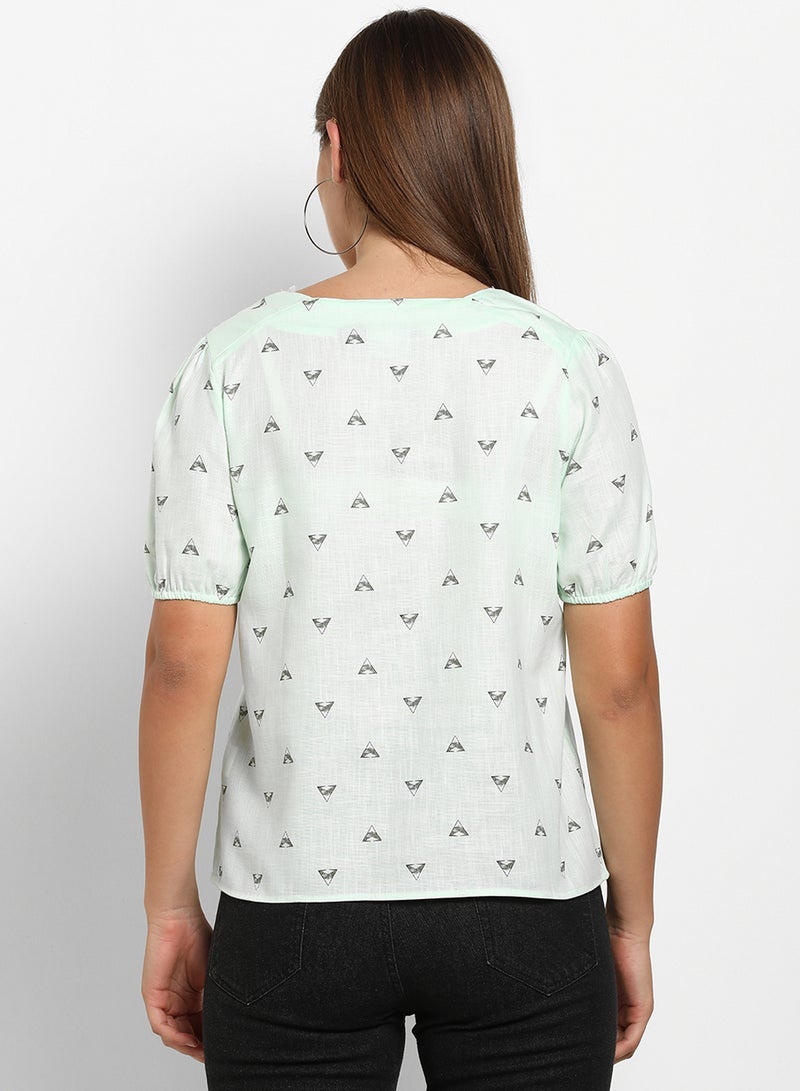 ABOF Printed Square Neck Short Sleeve Top Sea Green  - Image 2