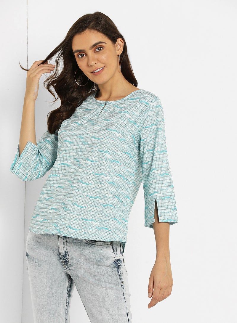 ABOF Keyhole Neck Printed Top Multicolour  - Image 1