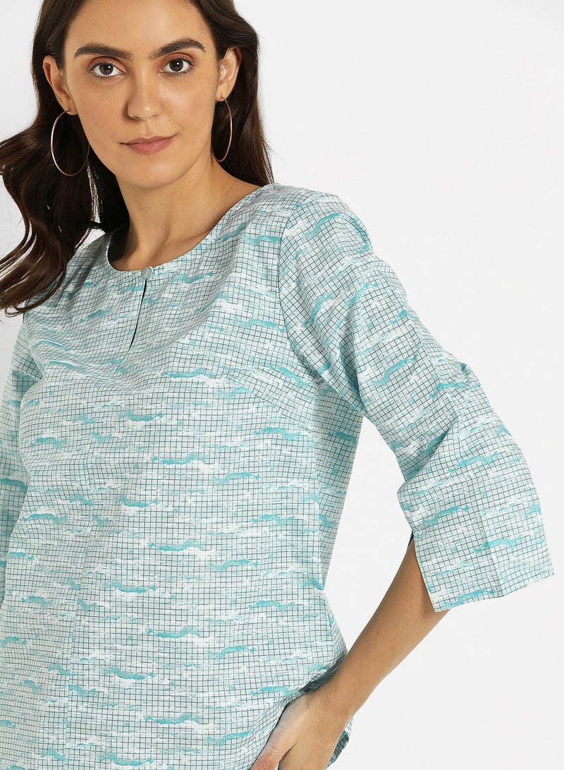 ABOF Keyhole Neck Printed Top Multicolour  - Image 3