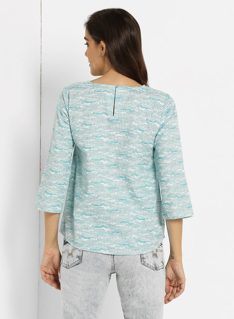ABOF Keyhole Neck Printed Top Multicolour  - Image 2