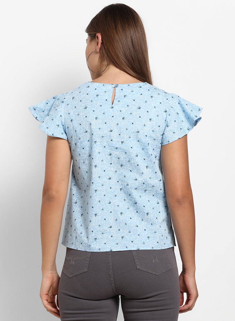 ABOF Casual Round Neck Printed Top Blue  - Image 2