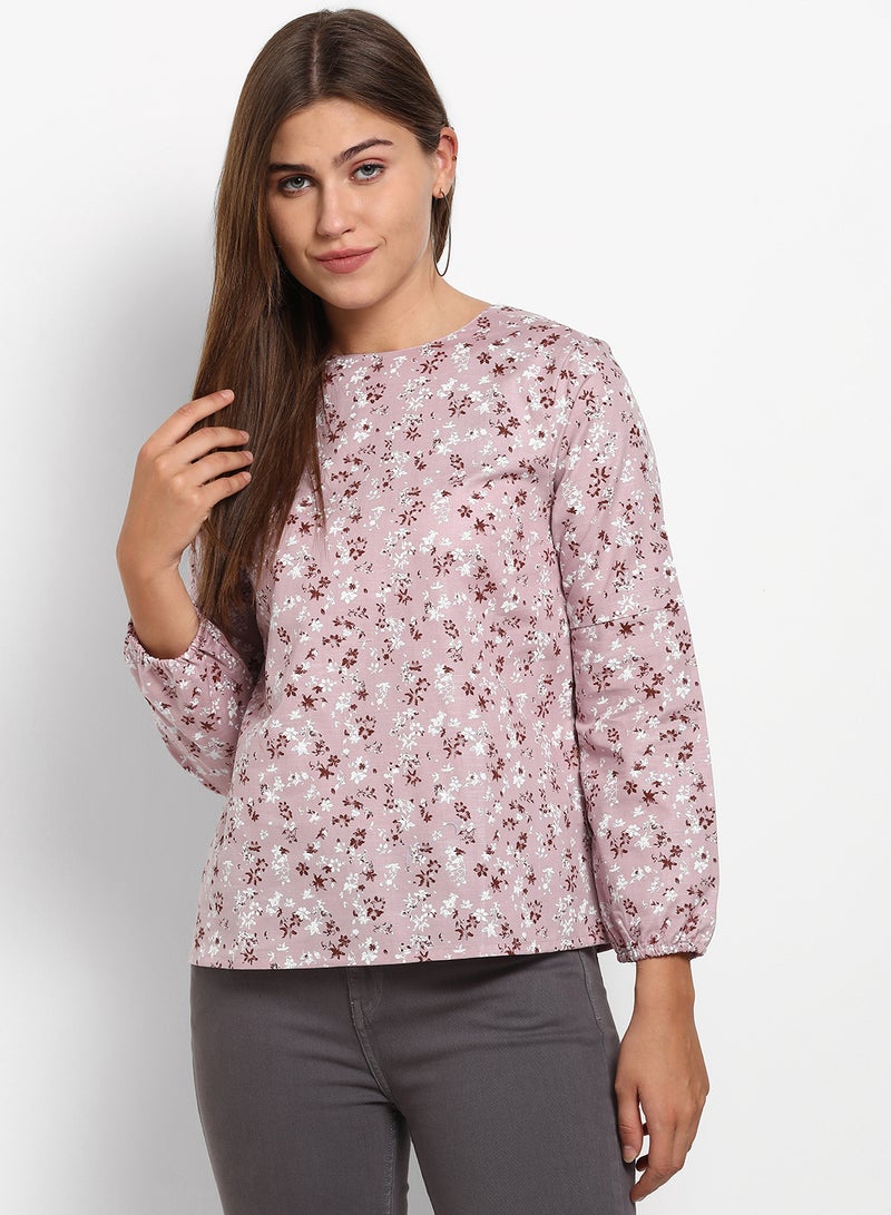 ABOF Casual Round Neck Printed Top Purple - Image 1