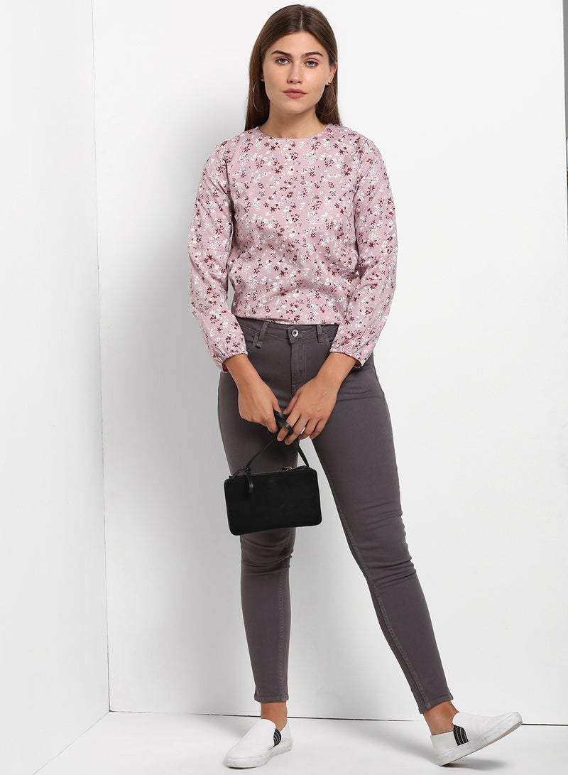 ABOF Casual Round Neck Printed Top Purple - Image 4