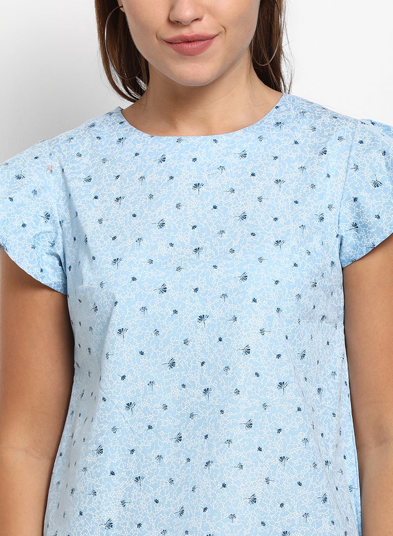 ABOF Casual Round Neck Printed Top Blue  - Image 3