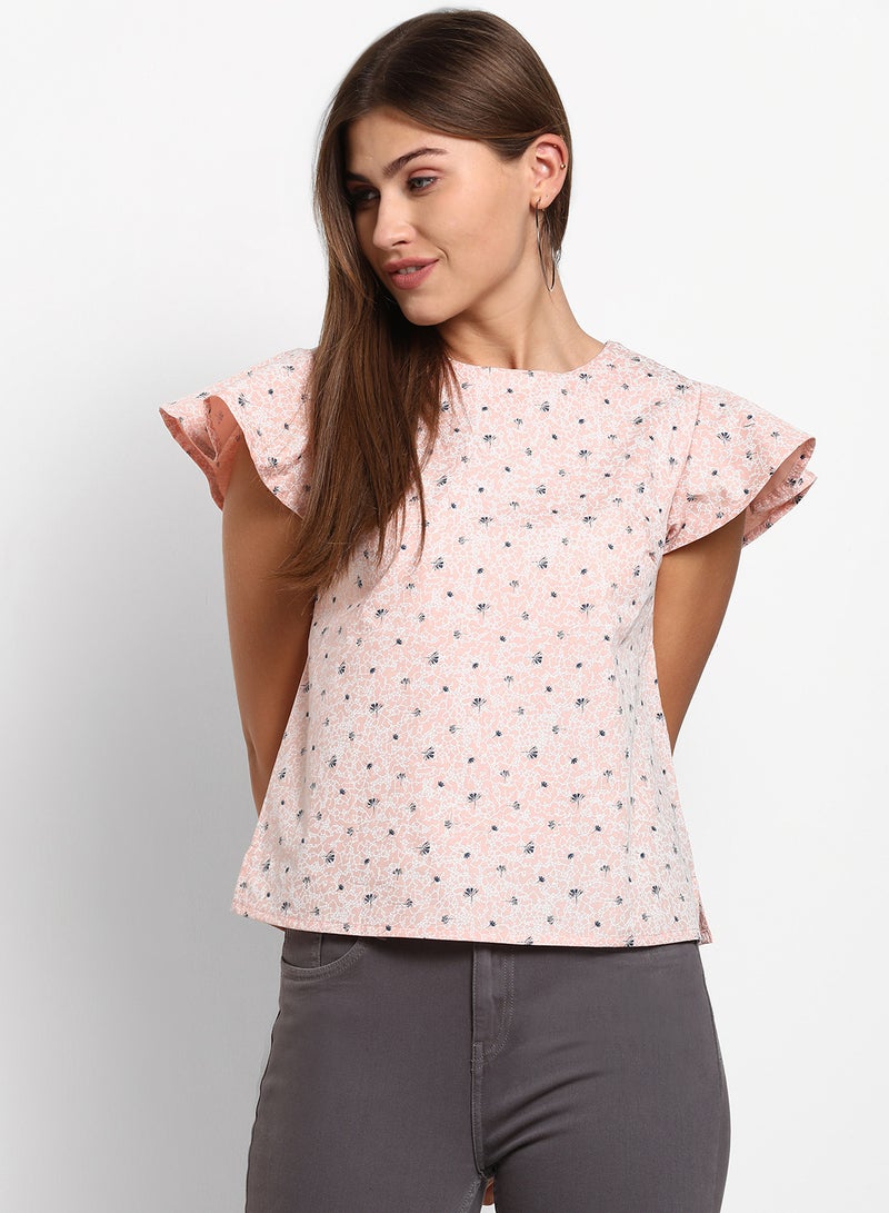 ABOF Round Neck Printed Top Pink  - Image 1
