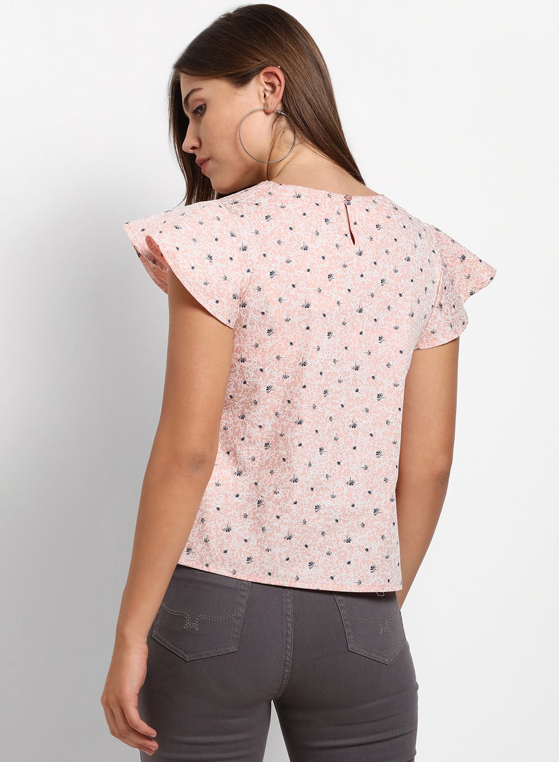 ABOF Round Neck Printed Top Pink  - Image 2