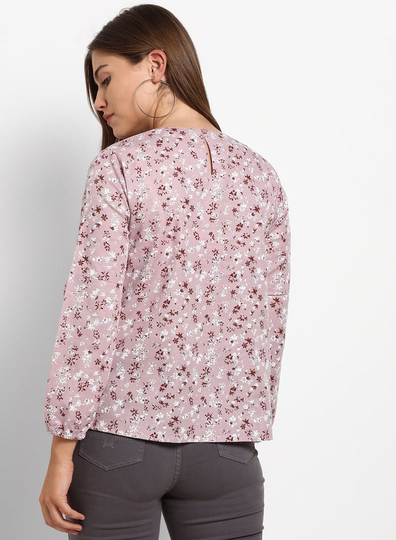 ABOF Casual Round Neck Printed Top Purple - Image 2