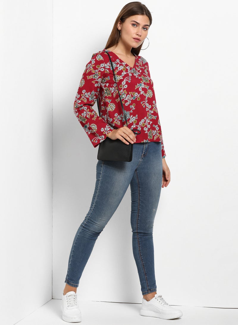ABOF Printed V-Neck Long Sleeves Top Multicolour  - Image 3