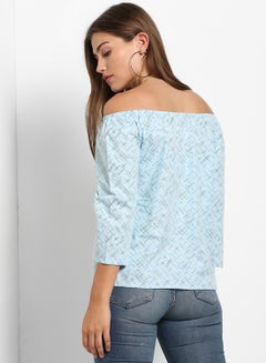 ABOF Printed Off-Shoulder Top Blue  - Image 2
