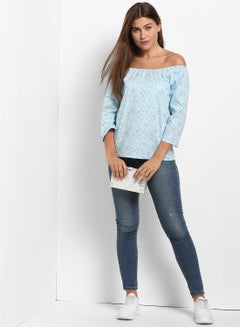 ABOF Printed Off-Shoulder Top Blue  - Image 4