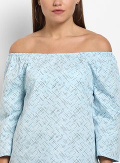 ABOF Printed Off-Shoulder Top Blue  - Image 3