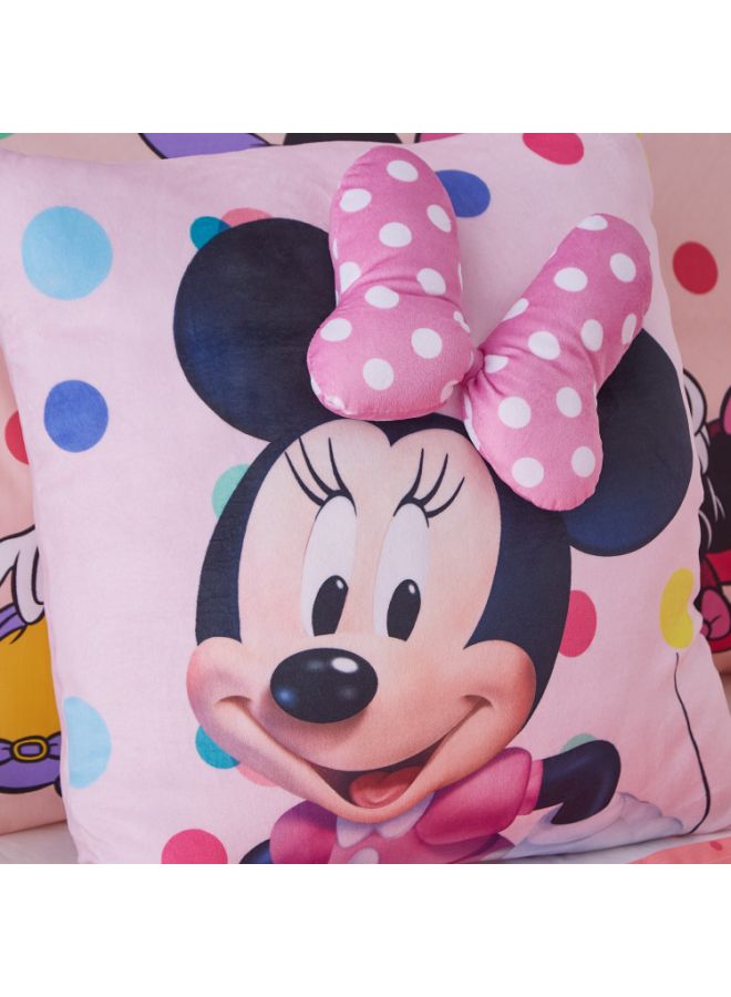Minnie Mouse Printed Cushion With 3D Bow Polyester Pink/Beige/Black 40xx40cm