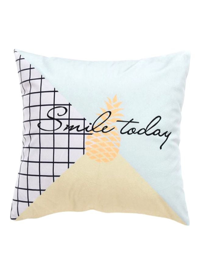 Sharpdo Smile Today Printed Pillow Case Fabric Blue/Purple/Beige 45x45cm - Image 1