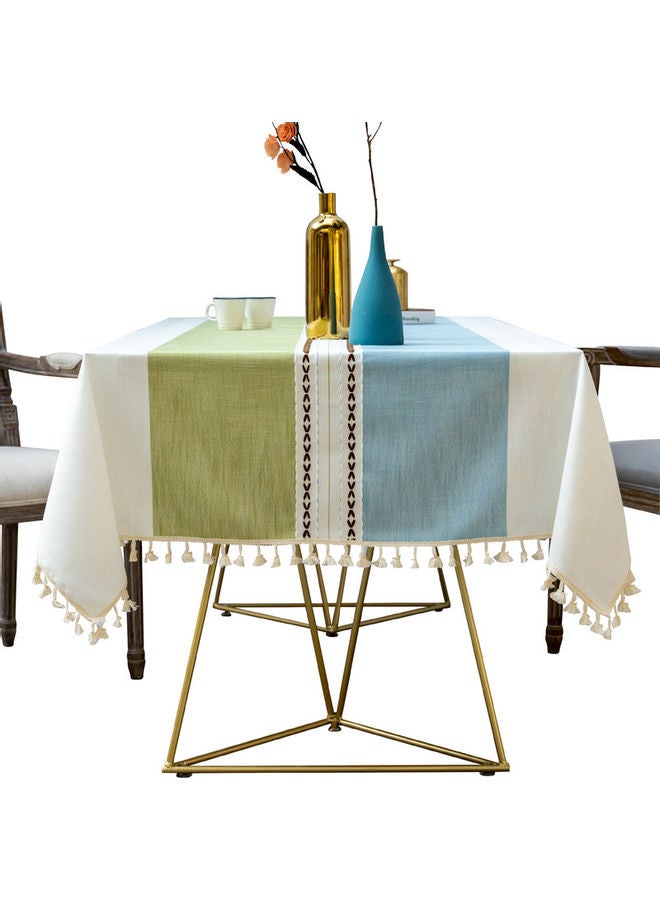 XiuWoo Lace Tassel Detail Table Cloth White/Green/Blue 180x140cm - Image 2