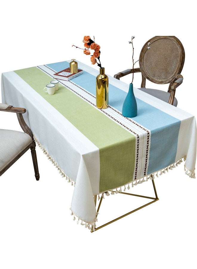 XiuWoo Lace Tassel Detail Table Cloth White/Green/Blue 180x140cm - Image 1