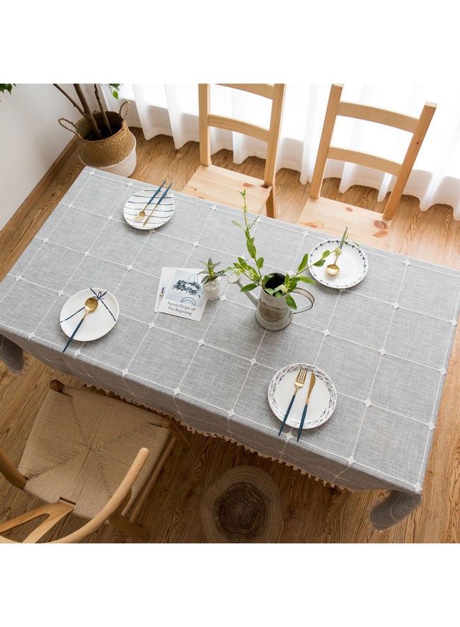 XiuWoo Lace Tassel Detail Table Cloth Grey/White 180x140cm - Image 2