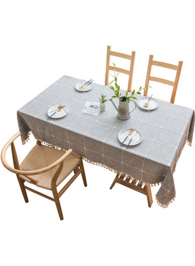 XiuWoo Lace Tassel Detail Table Cloth Grey/White 140x200cm - Image 1