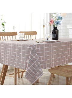 XiuWoo Checkerd Pattern Waterproof Table Cloth Brown/White 120x160cm  - Image 1