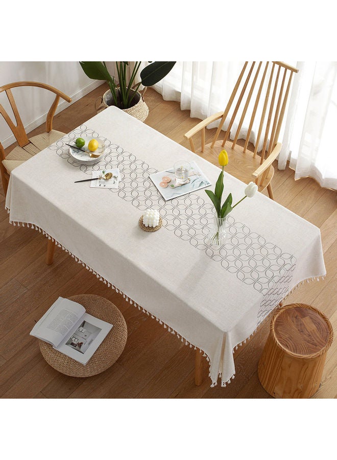 XiuWoo Lace Tassel Detail Table Cloth White/Grey 140x200cm - Image 2