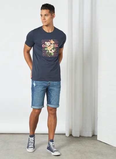 Shine Original Floral Print T-Shirt Dark Blue