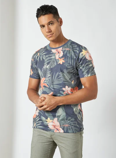 Shine Original Tropical Print T-Shirt Blue