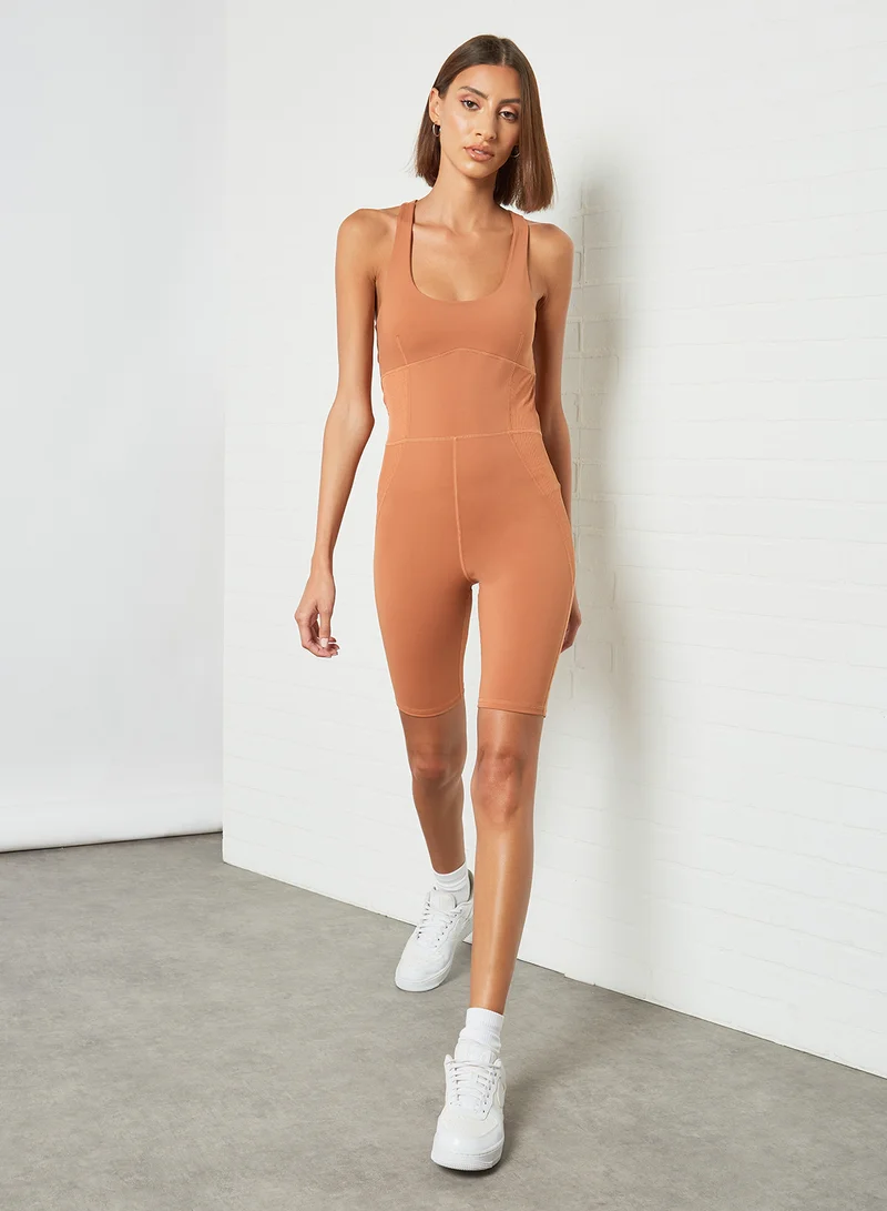 MANGO Crossover Back Unitard Brown