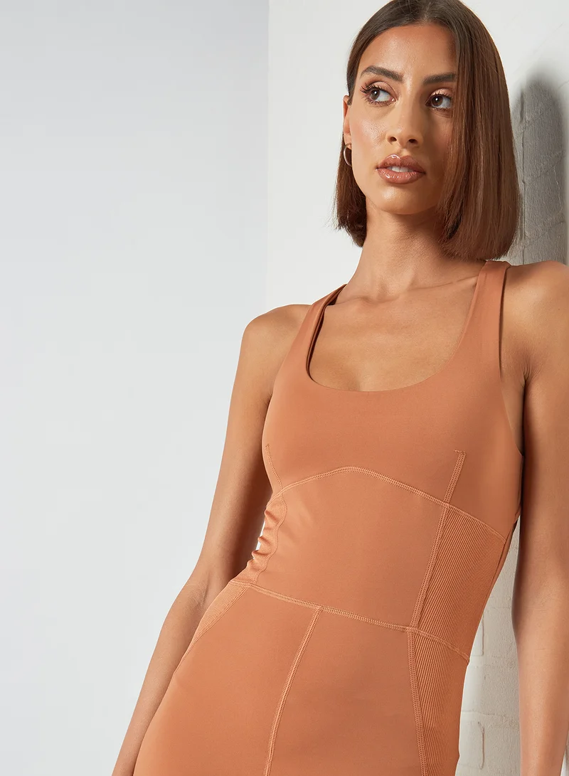 MANGO Crossover Back Unitard Brown