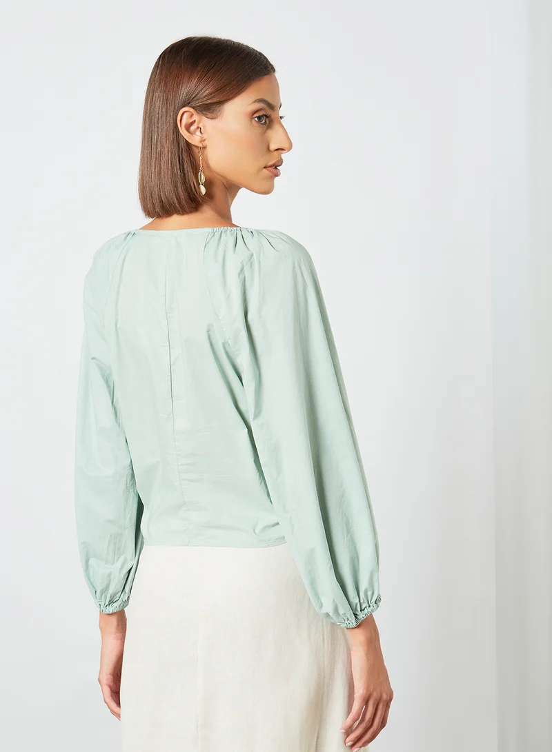 MANGO Ruched Top Blue/Green
