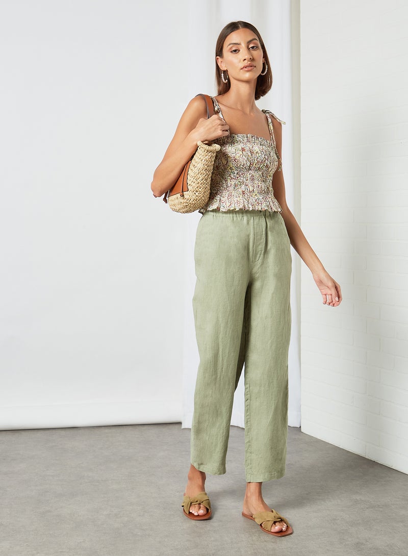 MANGO Smocked Floral Print Top Brown - Image 3