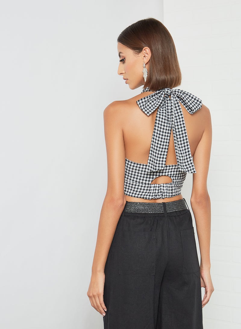 MANGO Gingham Wrap Top Black - Image 2