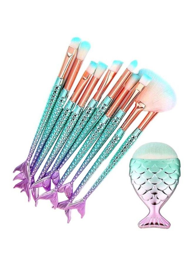 11-Piece 3D Mermaid Makeup Brush Set Green/Pink/Beige - v1622110658/N19876996A_1