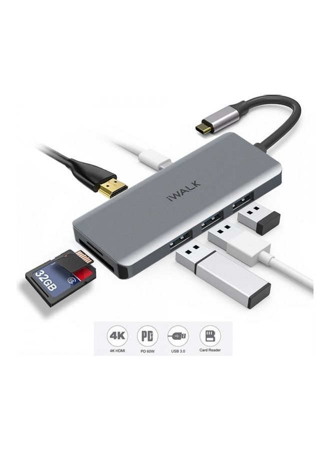 iWalk - 7 In 1 USB-C Multiport Adapter Hub Grey - Image 1