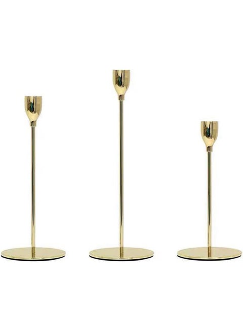 3-Piece Candle Stick Holders Set Gold 10x10x33.5cm
