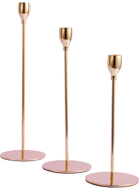 3-Piece Candle Stick Holders Set Rose Gold 40x25x15cm