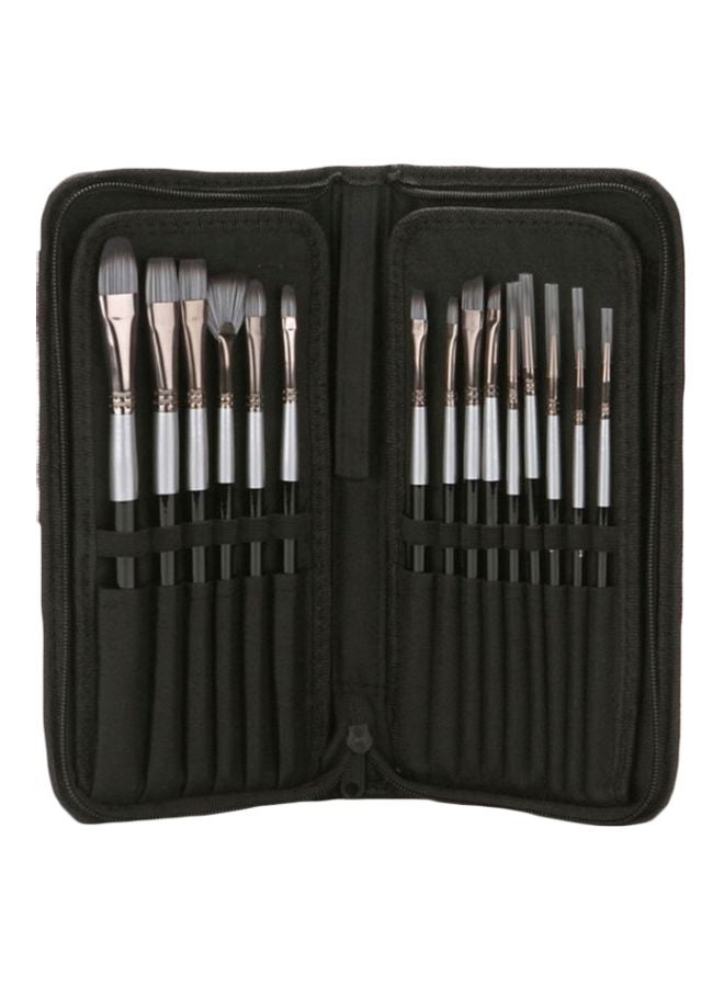 15-Piece Oil Colour Painting Brush Set Black/Silver - v1622114284/N43865658A_1