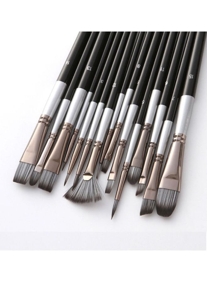 15-Piece Oil Colour Painting Brush Set Black/Silver - v1622114284/N43865658A_5