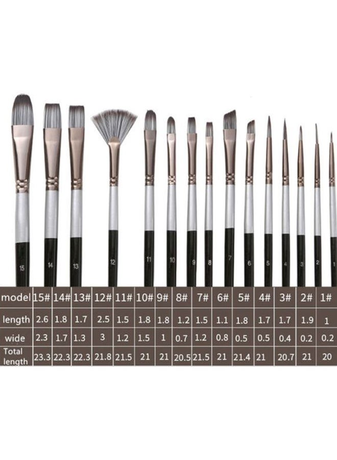 Beauenty - 15-Piece Oil Colour Painting Brush Set Black/Silver - Image 1
