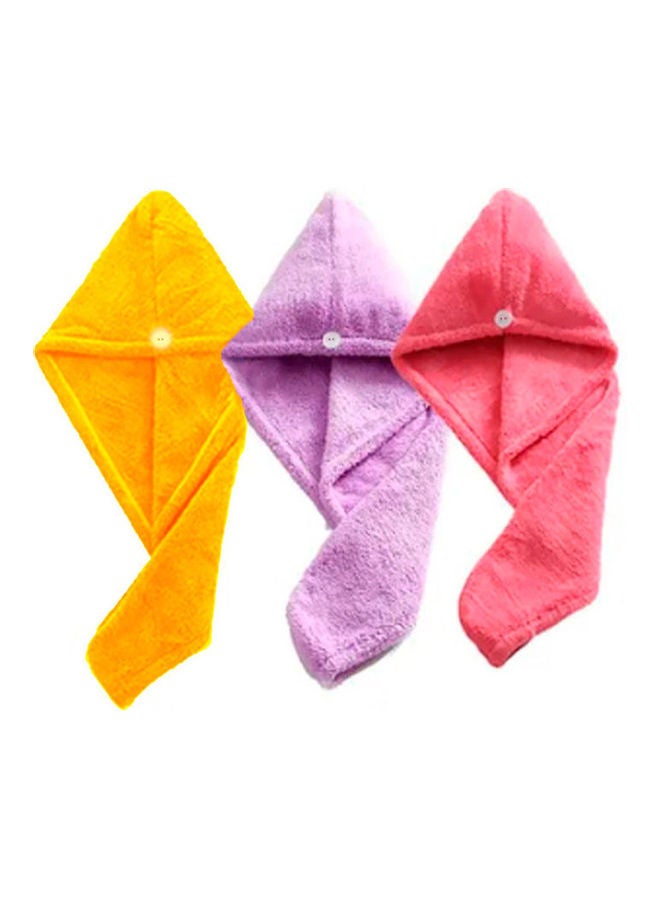 Pack Of 3 Microfiber Hair Towel Turban Wrap Orange/Purple/Pink 63x24cm 